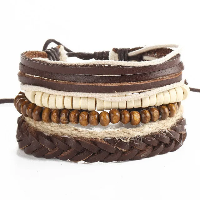 Men's multi-layer bead leather bracelet