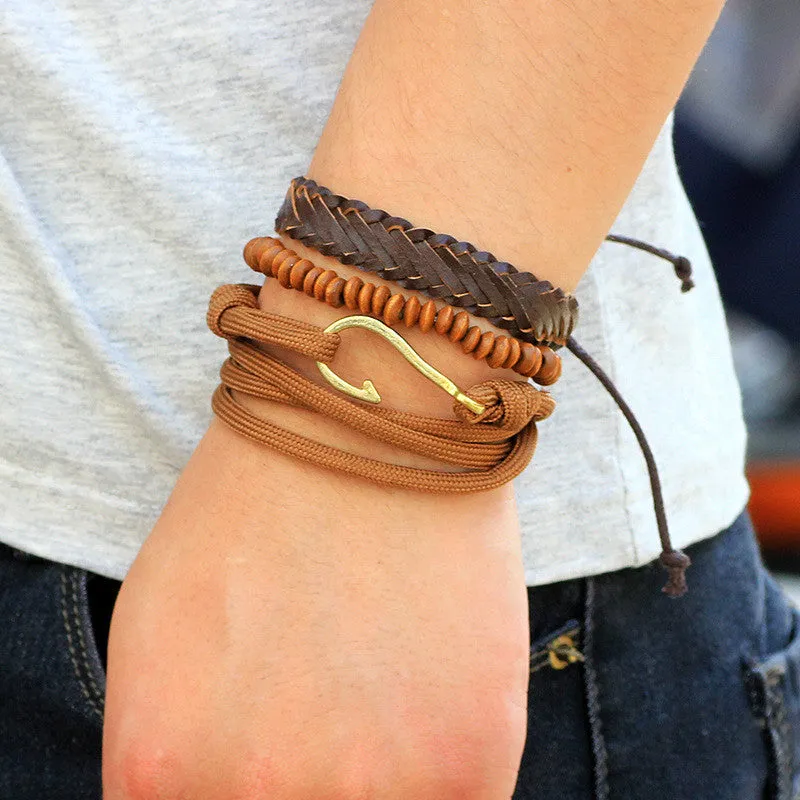 Men's multi-layer bead leather bracelet
