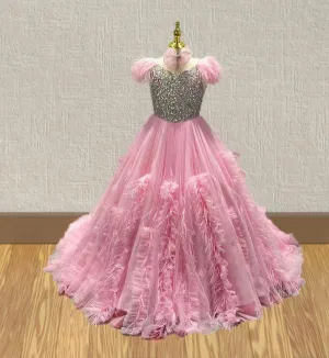 Miss Teens Pink Pageant Gown With Feather