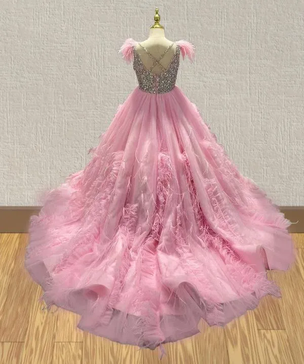 Miss Teens Pink Pageant Gown With Feather