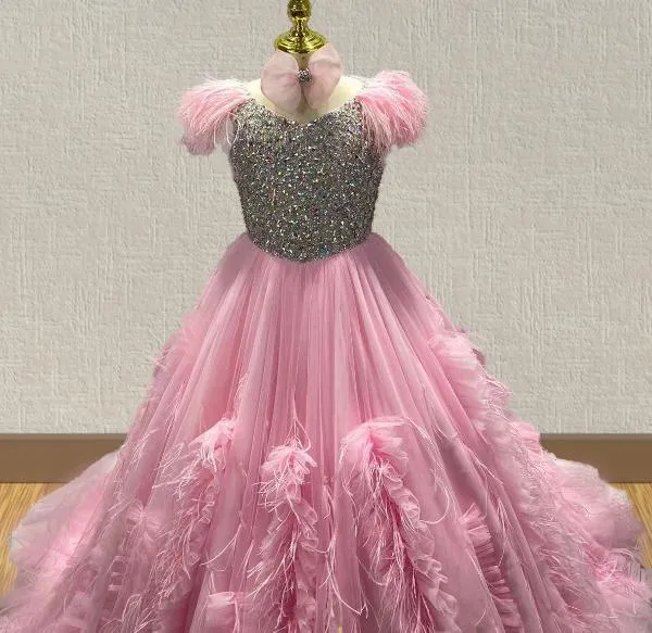 Miss Teens Pink Pageant Gown With Feather