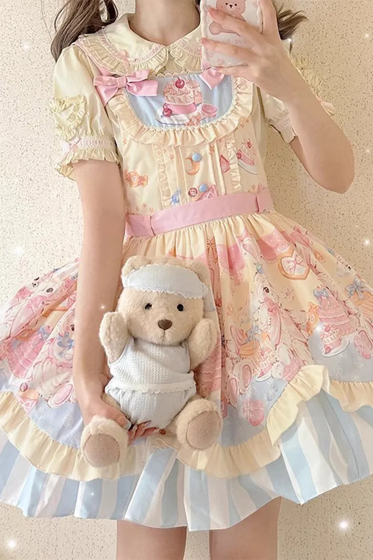 Multi-Color Multi-layer Party Bunny Cat Print Bowknot Sweet Lolita Jsk Dress