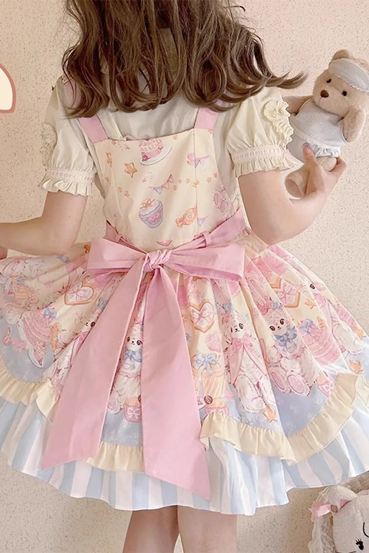 Multi-Color Multi-layer Party Bunny Cat Print Bowknot Sweet Lolita Jsk Dress