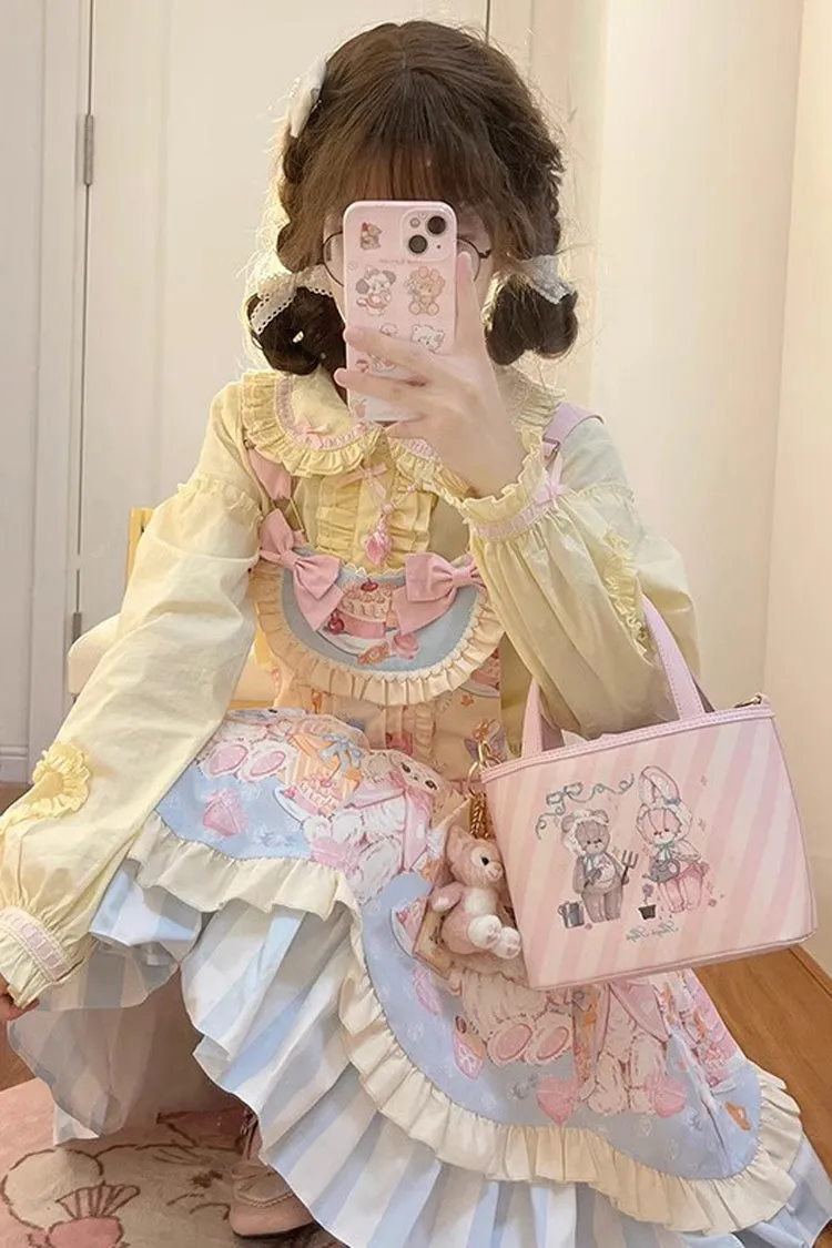 Multi-Color Multi-layer Party Bunny Cat Print Bowknot Sweet Lolita Jsk Dress