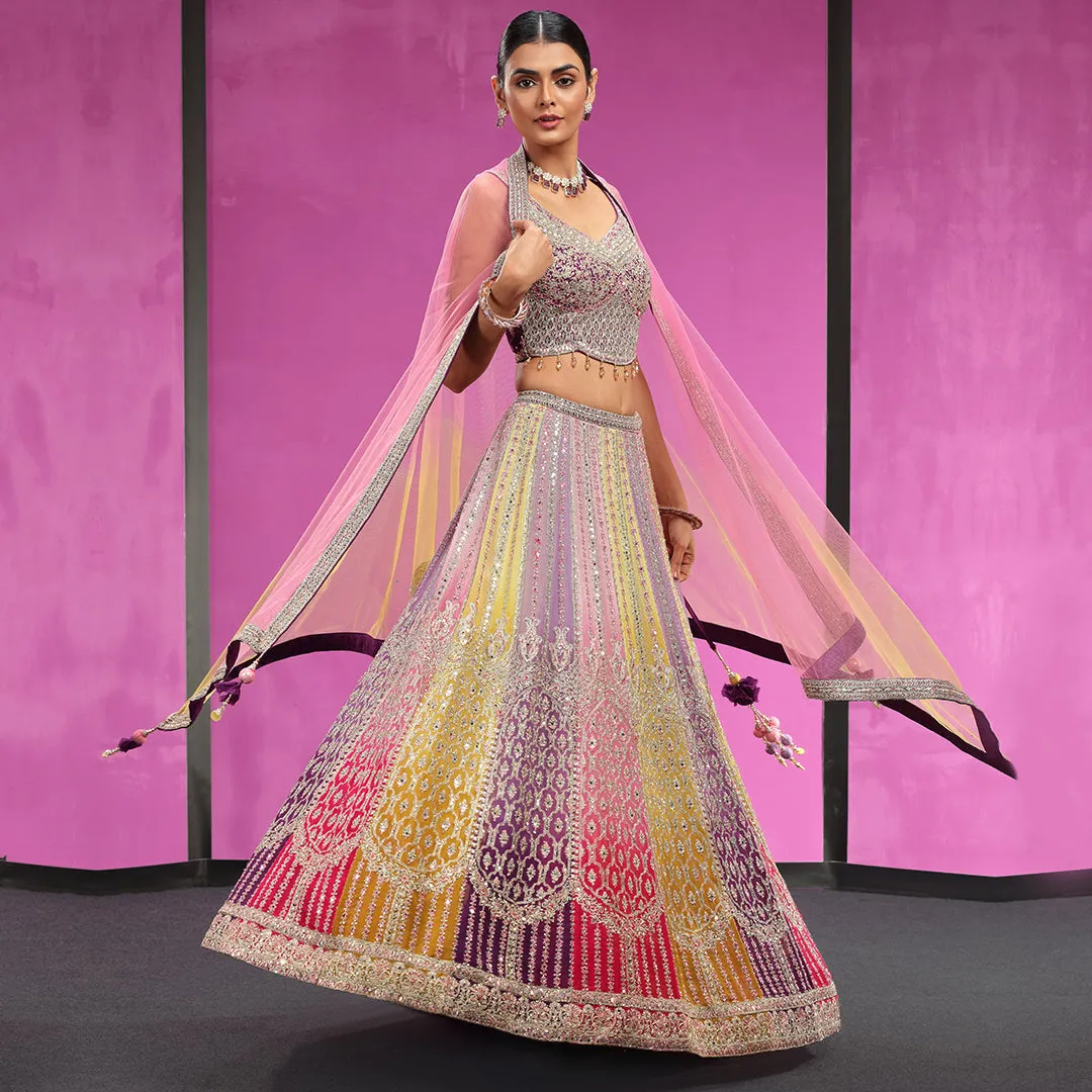Multi-Colour Contrasted Thread Work Lehenga Set