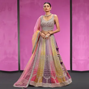 Multi-Colour Contrasted Thread Work Lehenga Set