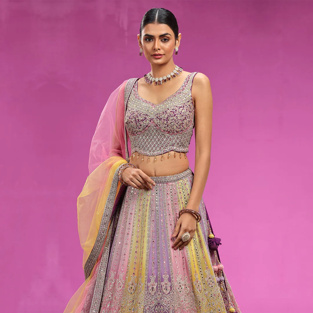 Multi-Colour Contrasted Thread Work Lehenga Set
