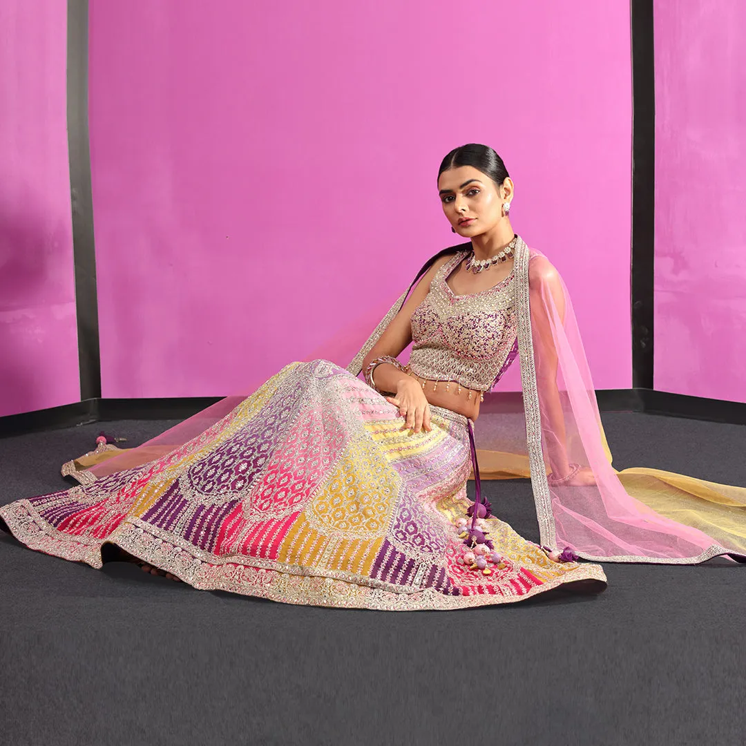 Multi-Colour Contrasted Thread Work Lehenga Set