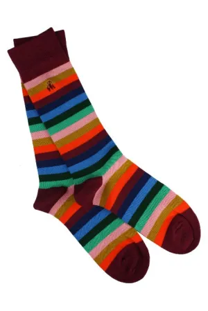 Multi Coloured Fine Stripe Bamboo Socks by Swole Panda, Size 4-7
