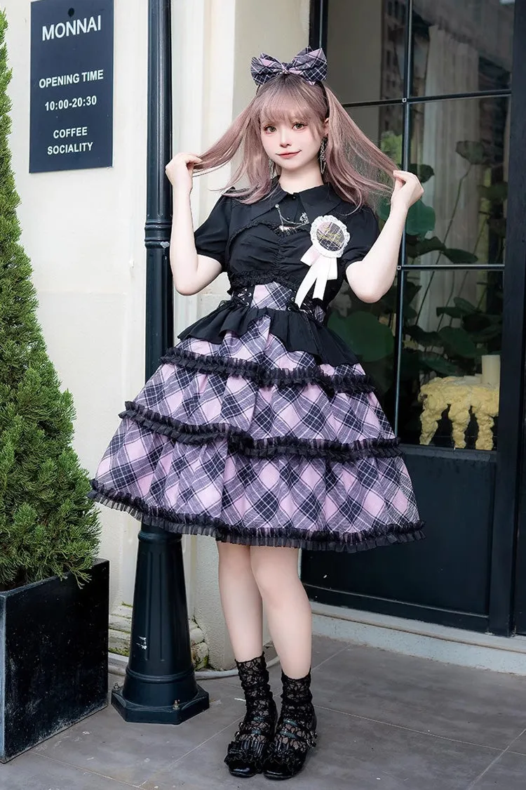 Multi-layer Margaret Plaid Print Sleeveless Sweet Lolita Dress 4 Colors