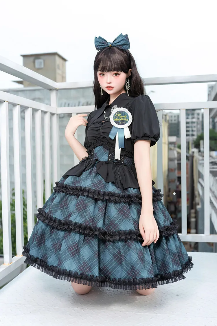 Multi-layer Margaret Plaid Print Sleeveless Sweet Lolita Dress 4 Colors