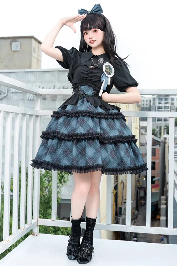 Multi-layer Margaret Plaid Print Sleeveless Sweet Lolita Dress 4 Colors