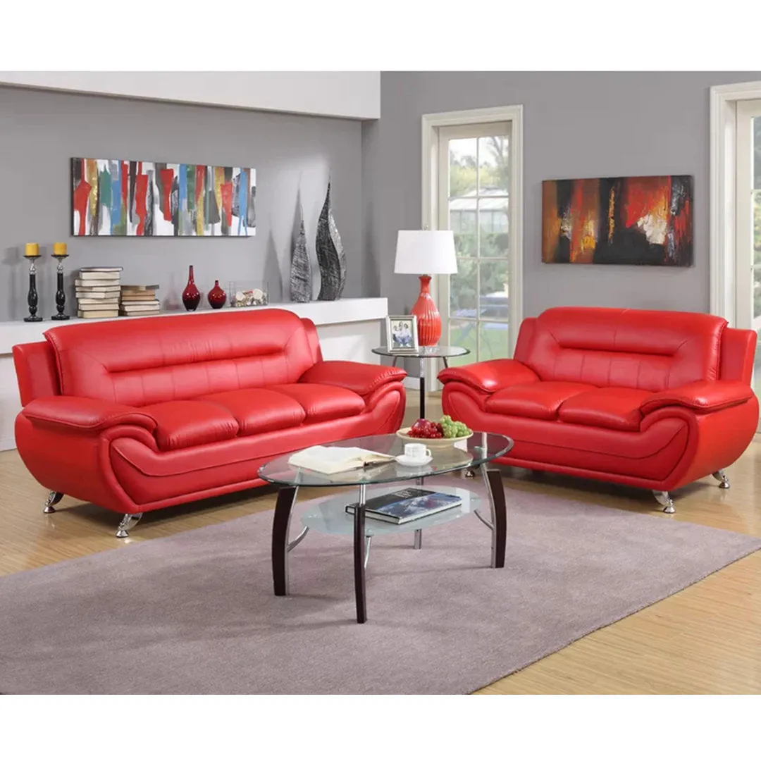 Mulvey 80" Faux Leather Pillow Top Arm Sofa Orren Ellis Upholstery Color: Red