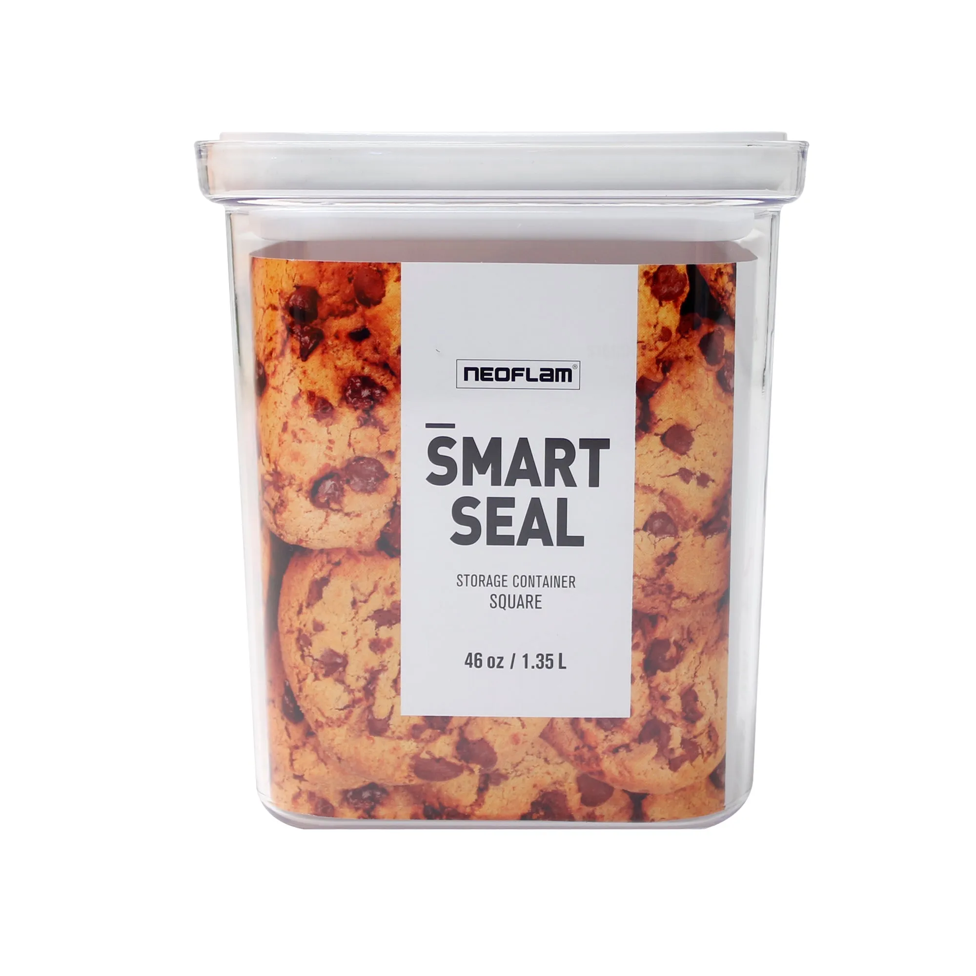 Neoflam Smart Seal - Square 1.4QT (1.35L) w/ White Lid, Food Storage by Neoflam