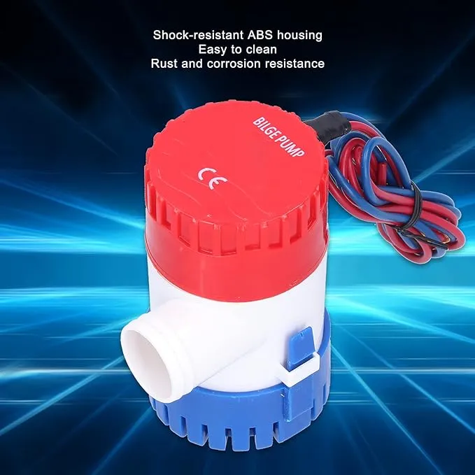 New 12V 350 GPH Bilge Pump, Low Noise Bilge Pump, Semi‑Automatic Switch Electric Small Submersible Pump for Drain Provide Power(12V-350GPH), Submersible Pump