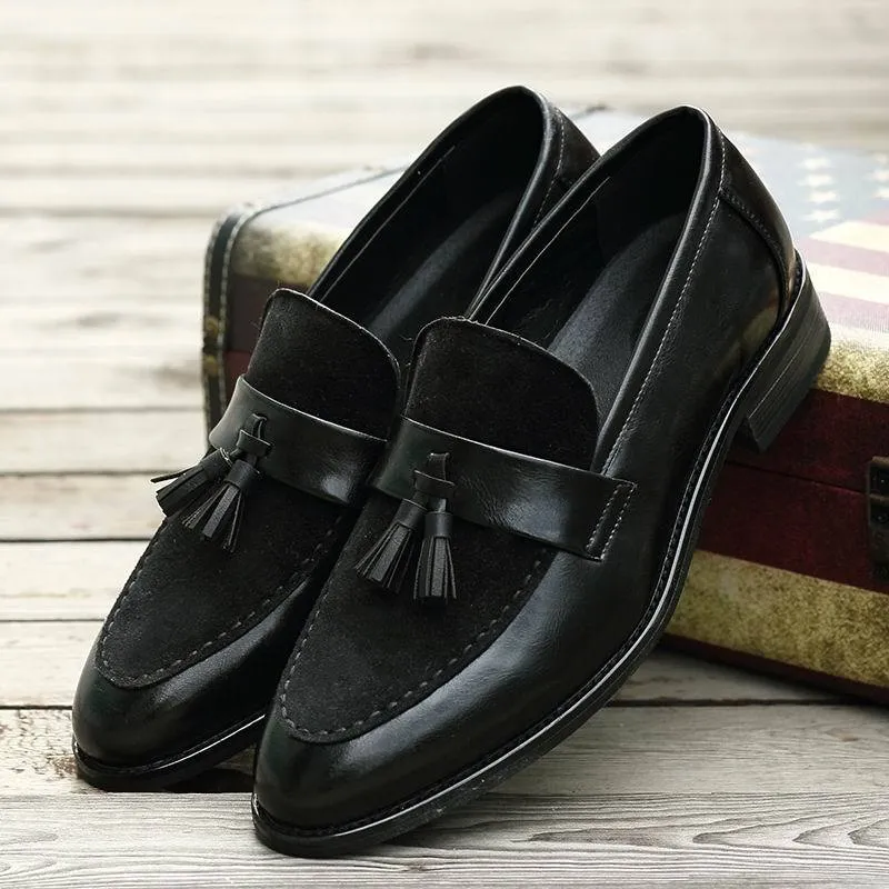 New Arrival Mens Brown Boat Shoes Fashion Pointed Toe Suede Tassel Shoes-JonasParamount