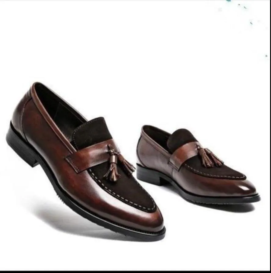 New Arrival Mens Brown Boat Shoes Fashion Pointed Toe Suede Tassel Shoes-JonasParamount