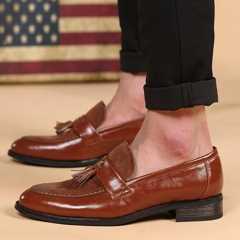 New Arrival Mens Brown Boat Shoes Fashion Pointed Toe Suede Tassel Shoes-JonasParamount