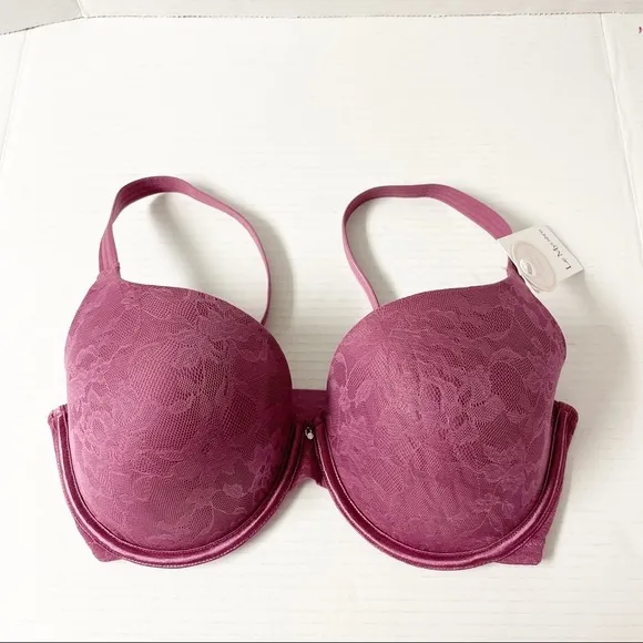 NEW Le Mystere Soft Memory Foam Lace Perfection T Shirt Bra in Berry 34F