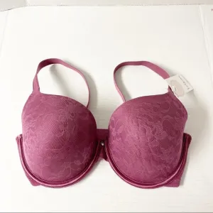 NEW Le Mystere Soft Memory Foam Lace Perfection T Shirt Bra in Berry 34F
