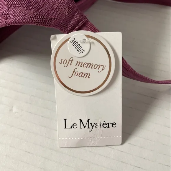 NEW Le Mystere Soft Memory Foam Lace Perfection T Shirt Bra in Berry 34F