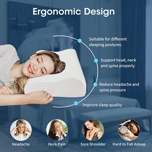 New look envy Memory Foam Pillow with Washable Zippered Cover Soft Breathable Contour Cervical Pillows for Side/Back/Stomach Sleepers Ergonomic Bed Pillows for Sleeping 60*35*9 cm
