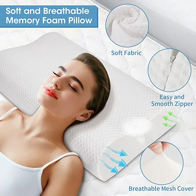 New look envy Memory Foam Pillow with Washable Zippered Cover Soft Breathable Contour Cervical Pillows for Side/Back/Stomach Sleepers Ergonomic Bed Pillows for Sleeping 60*35*9 cm