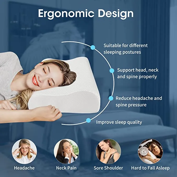 New look envy Memory Foam Pillow with Washable Zippered Cover Soft Breathable Contour Cervical Pillows for Side/Back/Stomach Sleepers Ergonomic Bed Pillows for Sleeping 60*35*9 cm