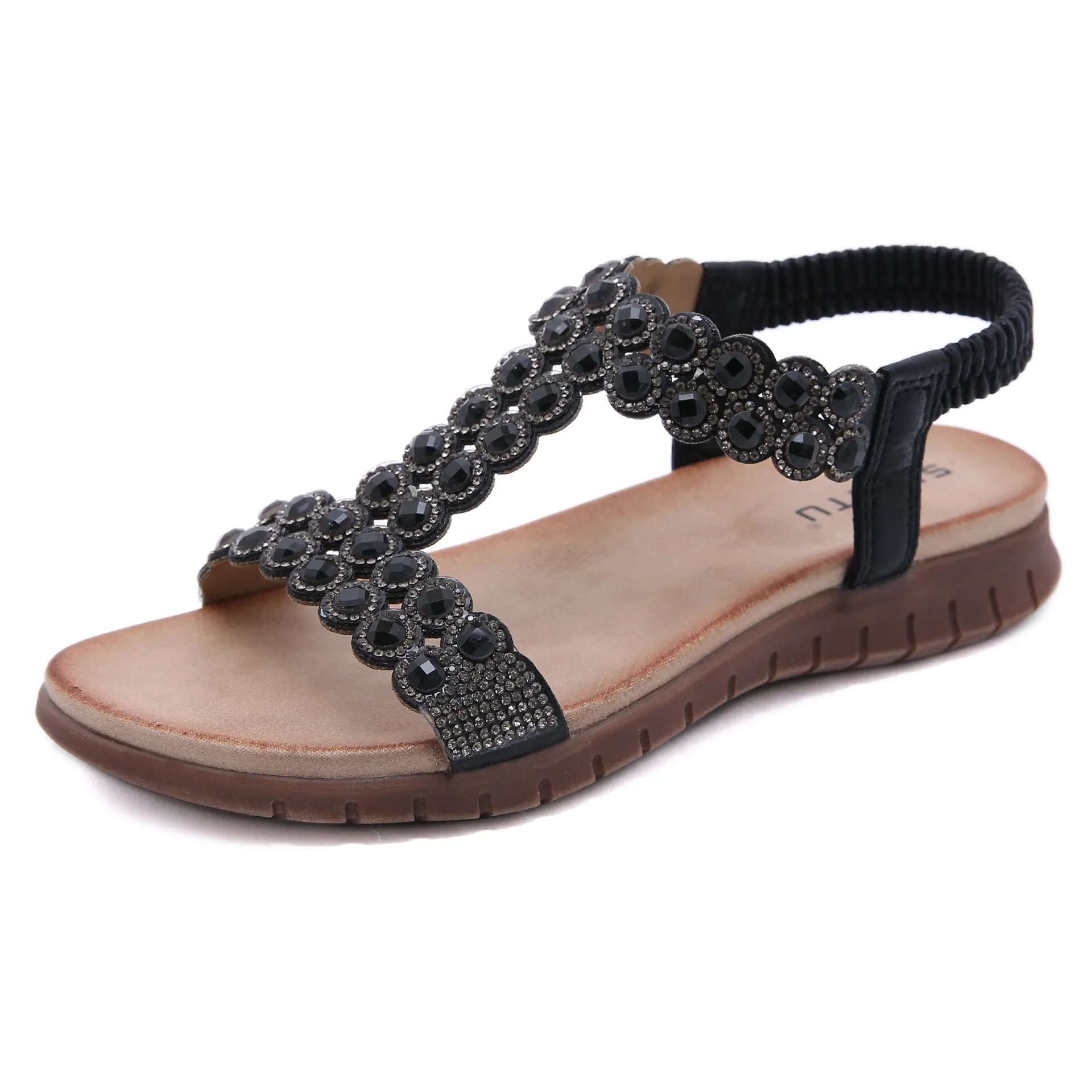 New Retro Sandals Women's Beaded Rhinestone Buckle Two-Tone Sole Women's Shoes