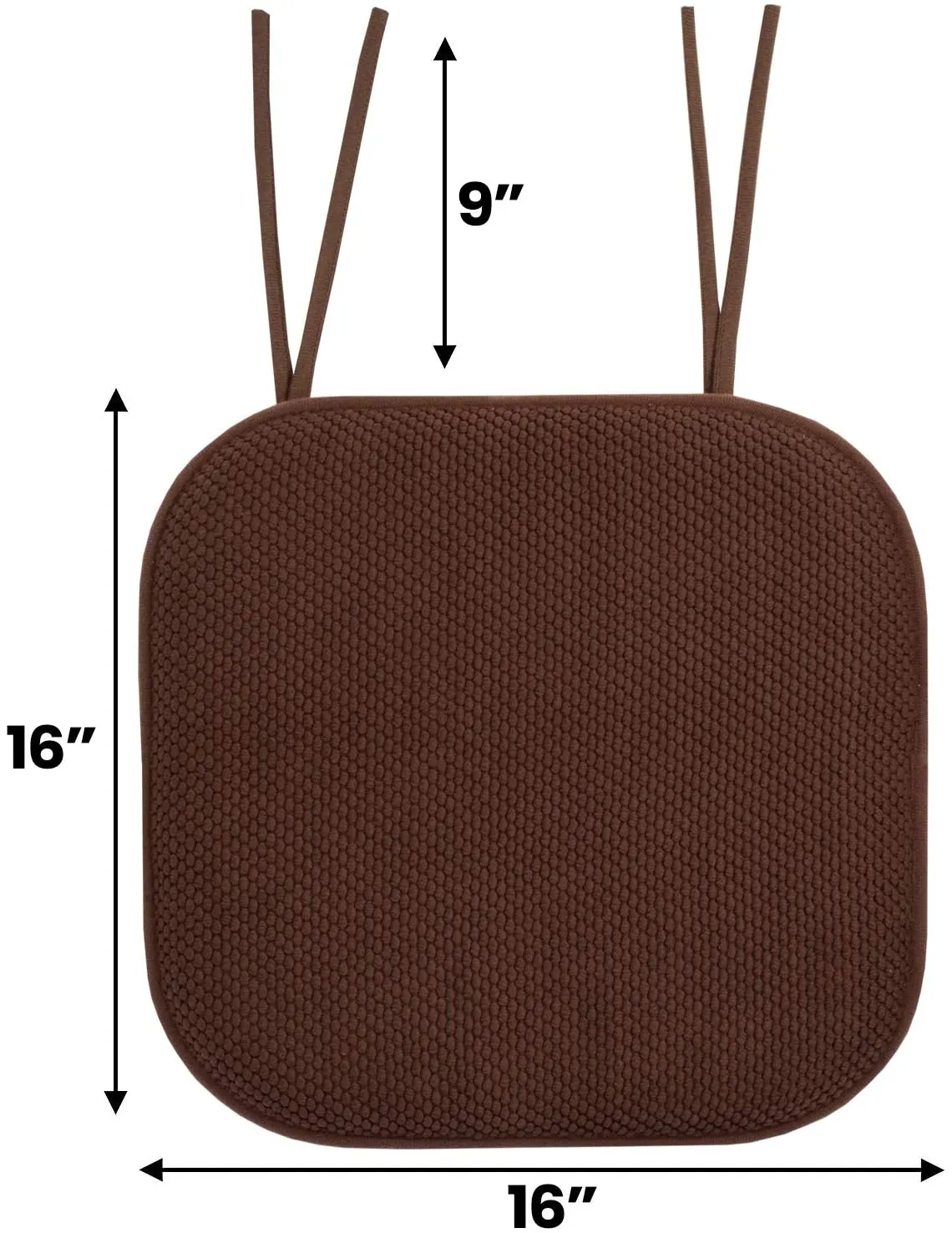 New Sweet Home Collection Chair Cushion Memory Foam Pads with Ties Honeycomb Pattern Slip Non Skid Rubber Back Rounded Square 16" x 16" Seat Cover, 2 Pack, Chocolate Brown! Retails $51 