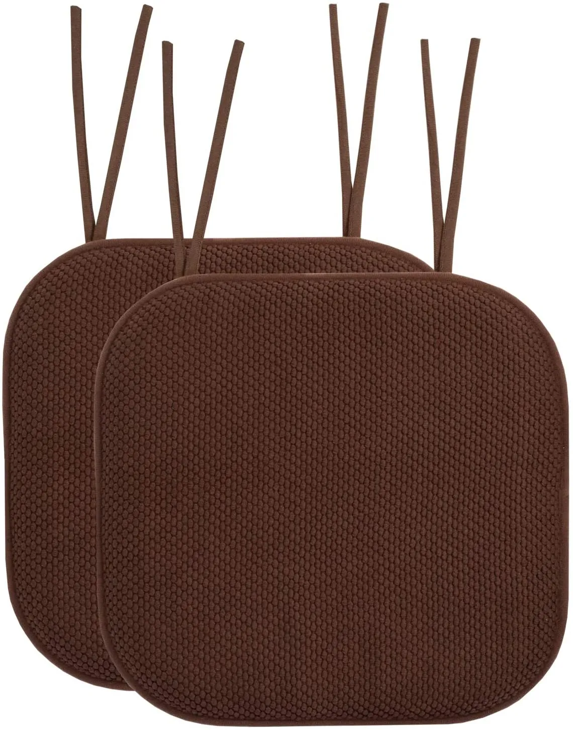 New Sweet Home Collection Chair Cushion Memory Foam Pads with Ties Honeycomb Pattern Slip Non Skid Rubber Back Rounded Square 16" x 16" Seat Cover, 2 Pack, Chocolate Brown! Retails $51 