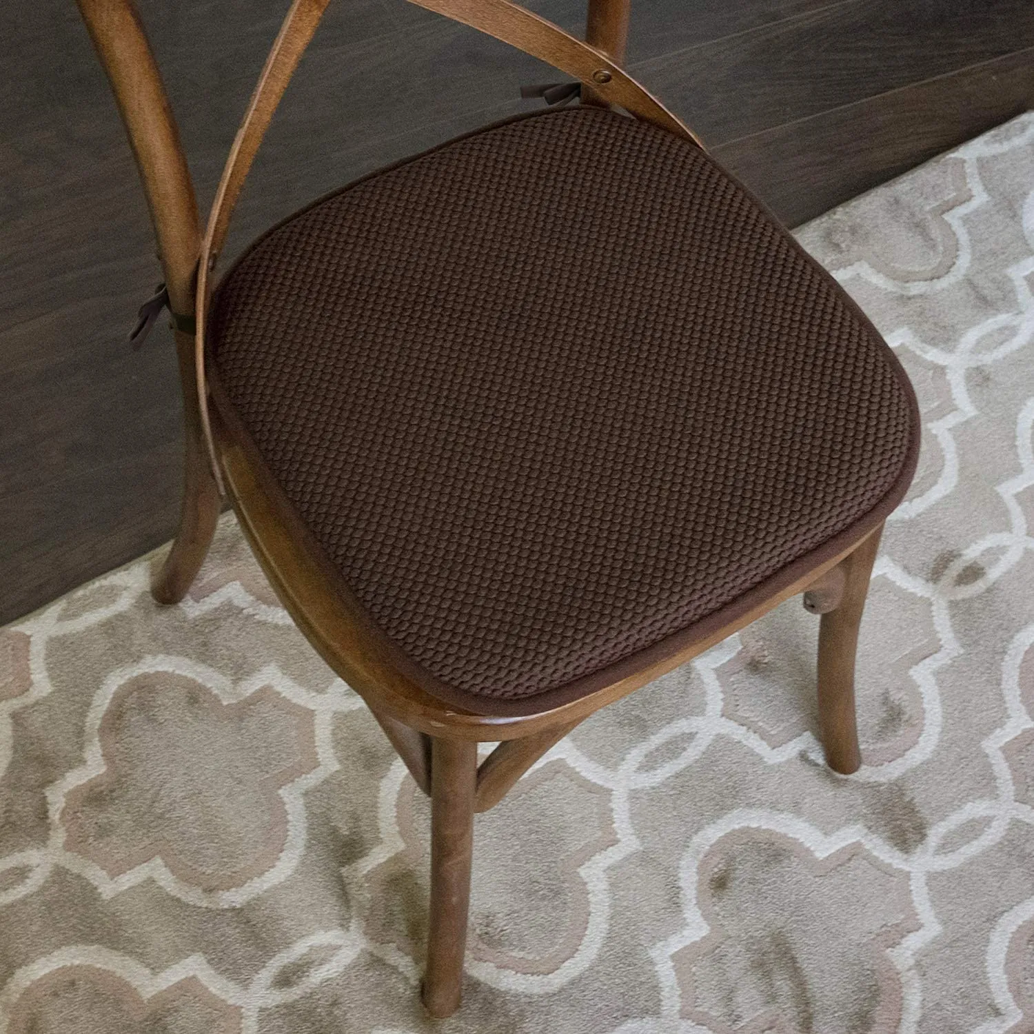 New Sweet Home Collection Chair Cushion Memory Foam Pads with Ties Honeycomb Pattern Slip Non Skid Rubber Back Rounded Square 16" x 16" Seat Cover, 2 Pack, Chocolate Brown! Retails $51 