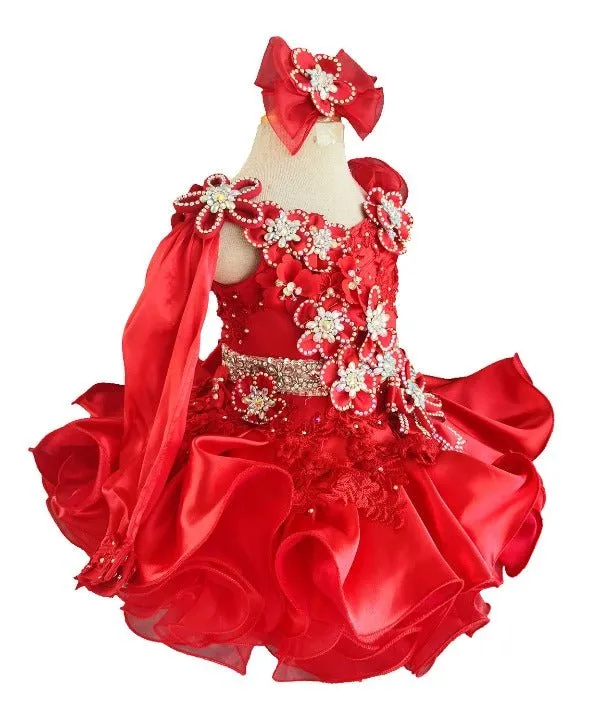 One Shoulder Little Girl/Child/Infant/Toddler Red Cupcake Pagaent dress