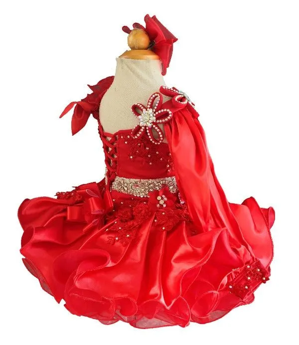 One Shoulder Little Girl/Child/Infant/Toddler Red Cupcake Pagaent dress