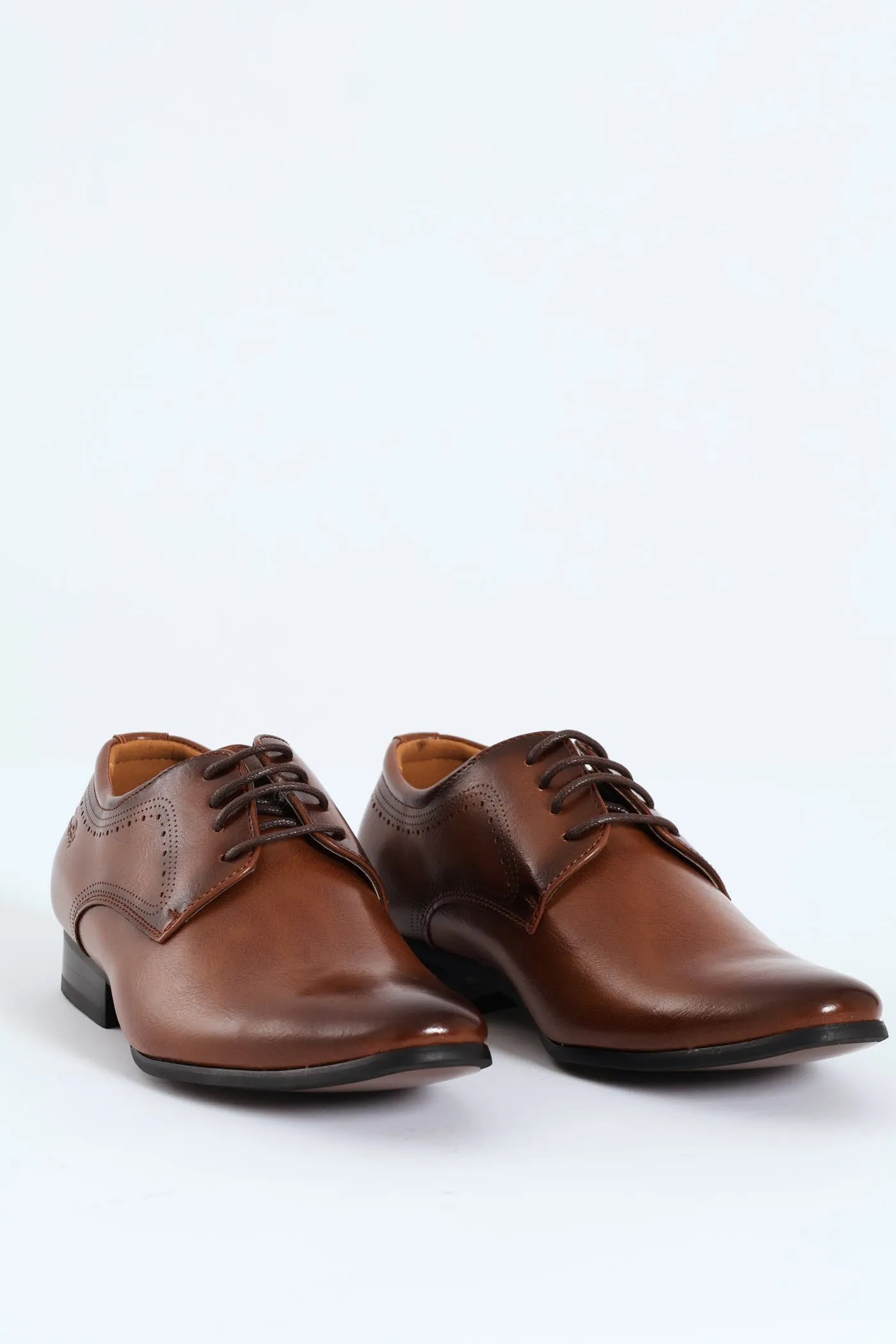 Patterned Pin Punch Lace Up Derby Shoe - Tan