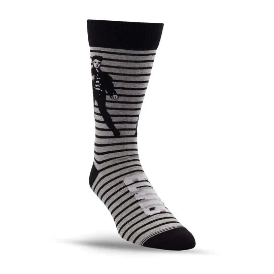 Perris Licensed ELVIS "Jailhouse Rock" Large Crew Socks in Grey (1-Pair)