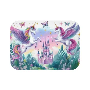 Purple Flying Unicorns Around a Luxurious Castle Bath Mat