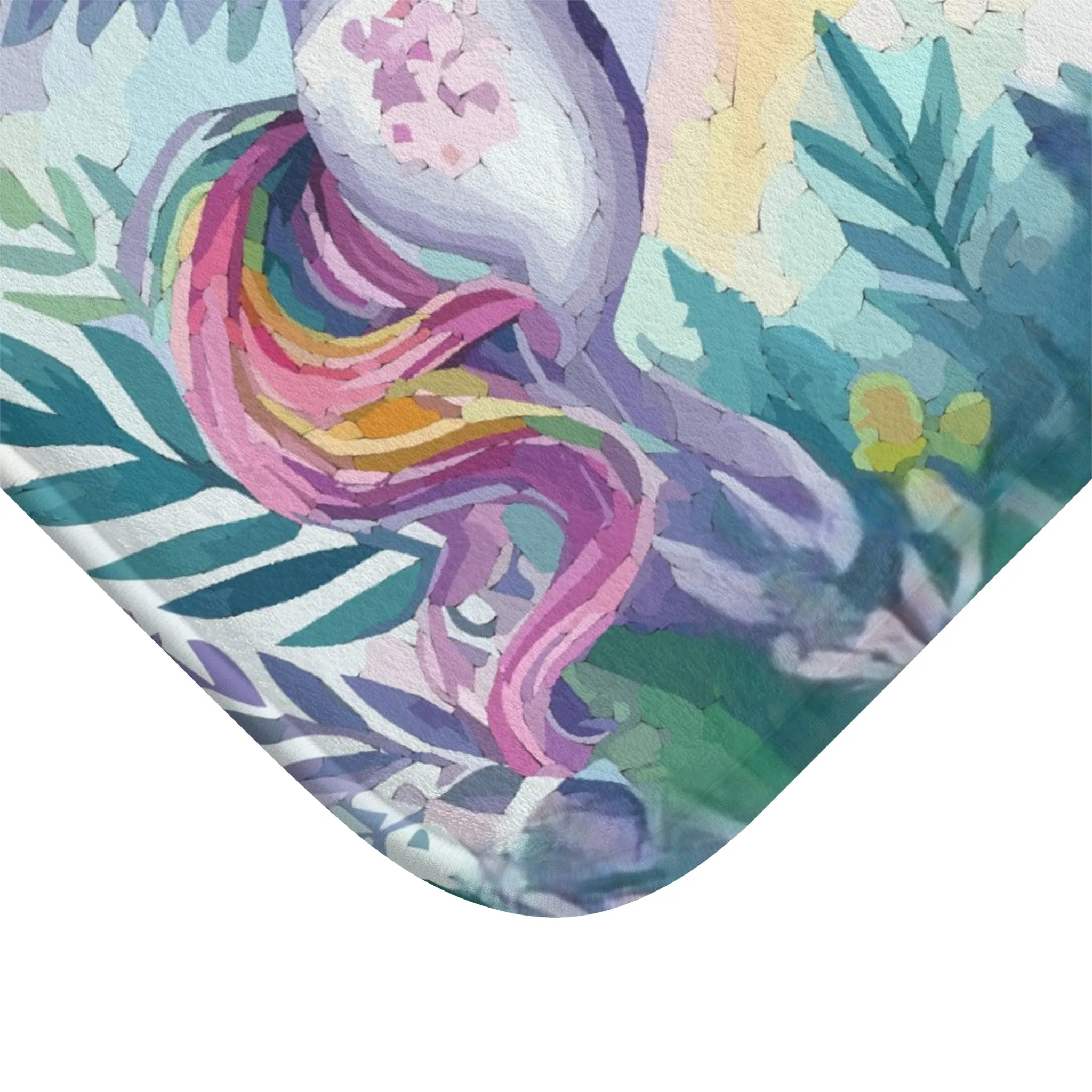 Purple Flying Unicorns Around a Luxurious Castle Bath Mat