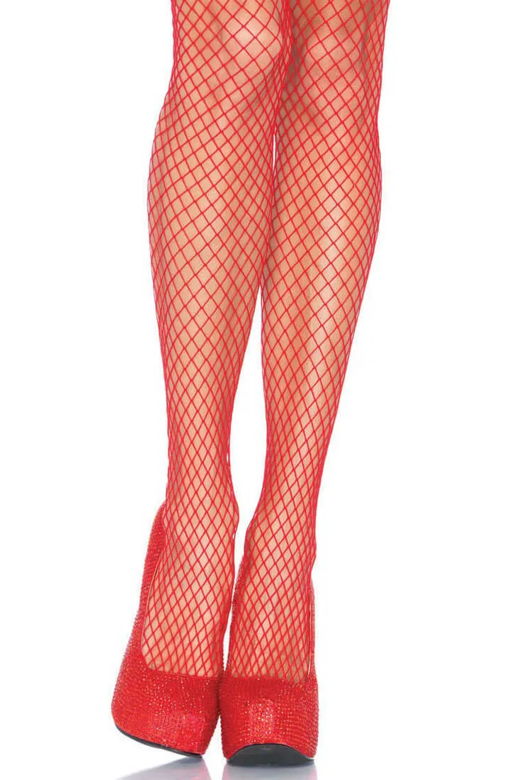 Red fishnet pantyhose
