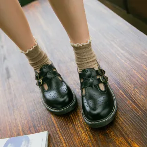 Retro Double Buckle Shoes