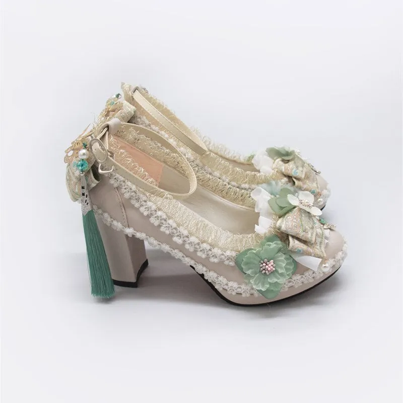 Retro Flower Lolita Heels Shoes