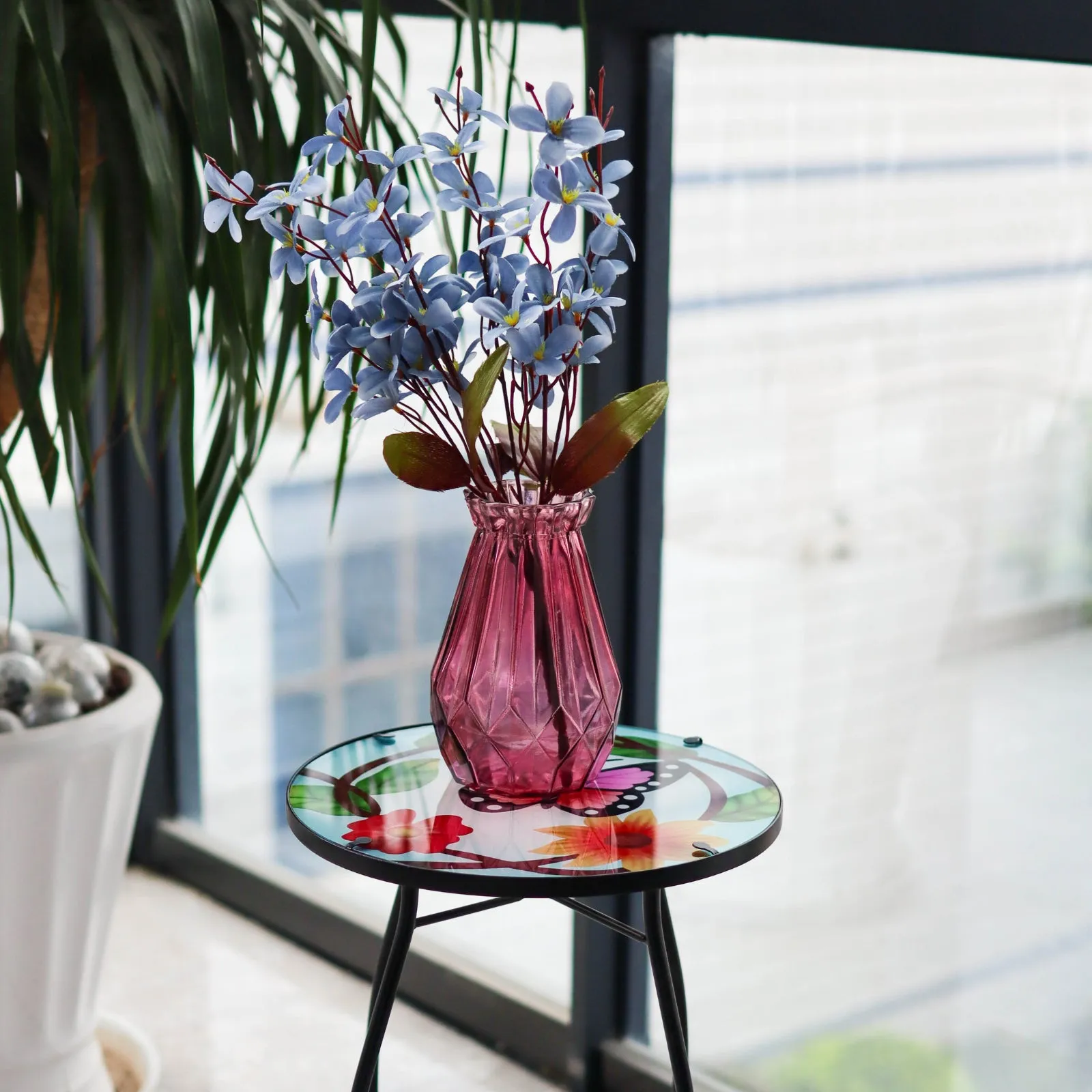 Round Side Mosaic Table With Small Butterfly Design
