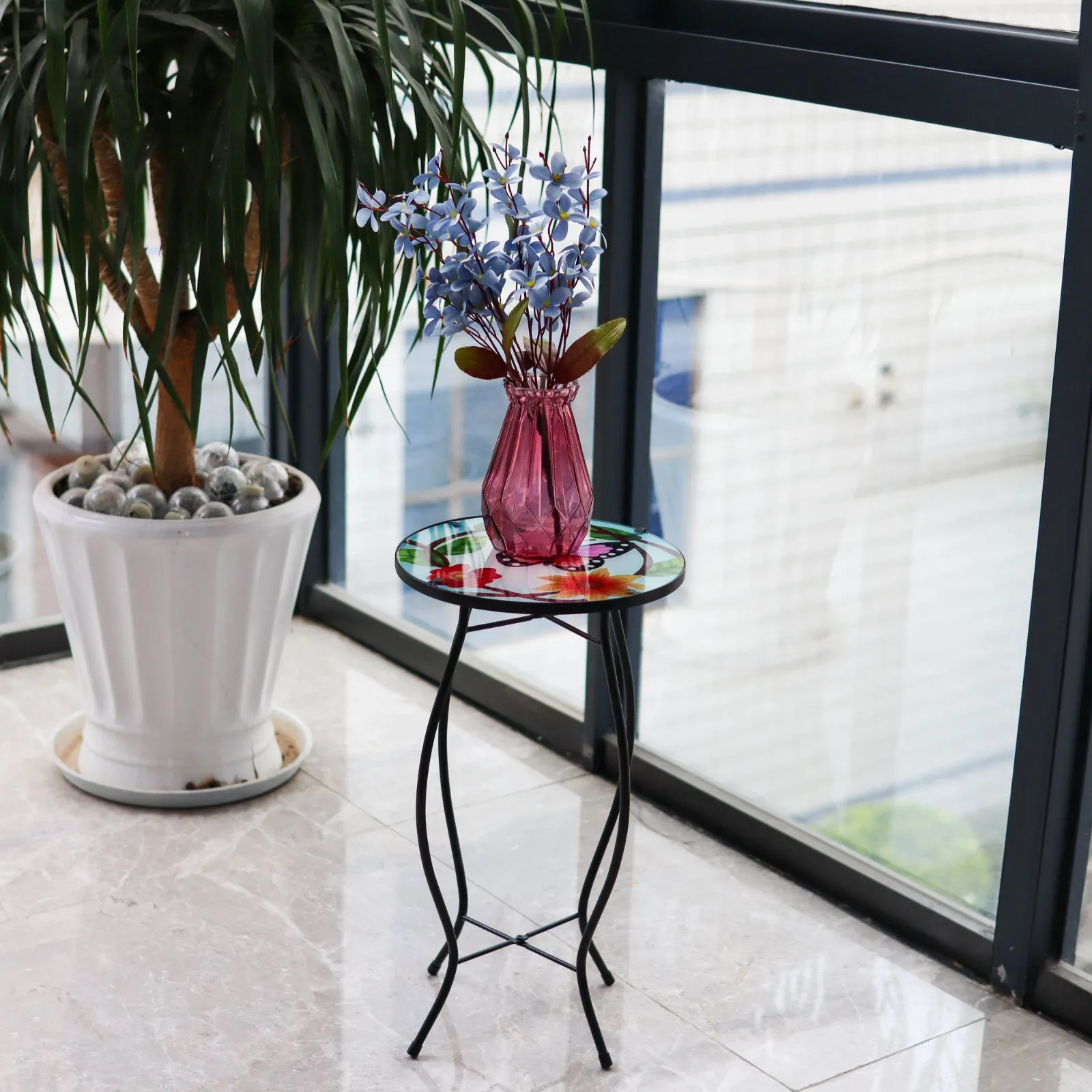Round Side Mosaic Table With Small Butterfly Design