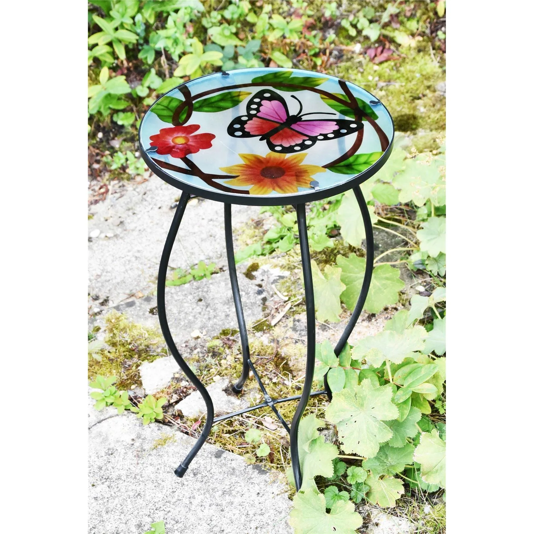 Round Side Mosaic Table With Small Butterfly Design