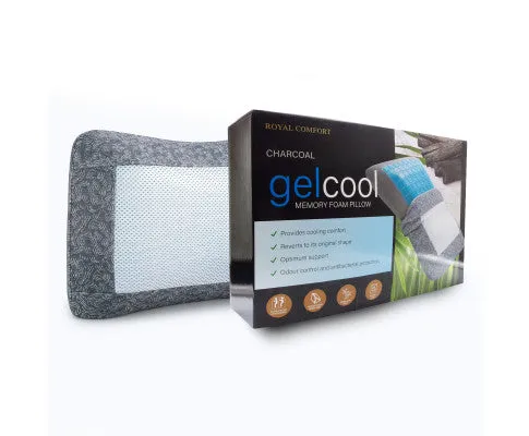 Royal Comfort Cool Gel Charcoal Infused High Density Memory Foam Pillow 40 x 60 cm Charcoal, Blue