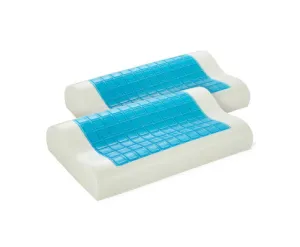 Royal Comfort Cooling Gel Contour High Density Memory Foam Pillow Twin Pack 30 x 50 cm White, Blue