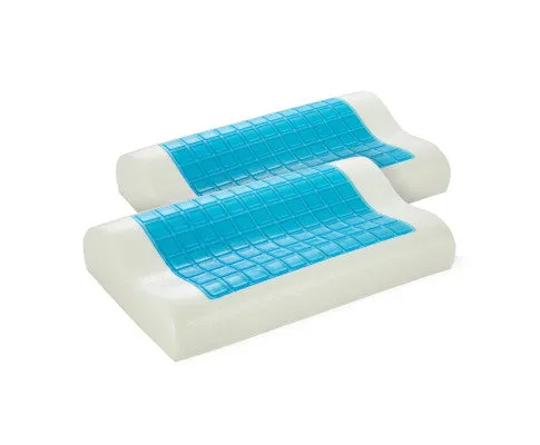 Royal Comfort Cooling Gel Contour High Density Memory Foam Pillow Twin Pack 30 x 50 cm White, Blue