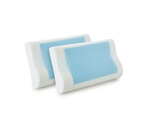Royal Comfort Cooling Gel Contour High Density Memory Foam Pillow Twin Pack 30 x 50 cm White, Blue