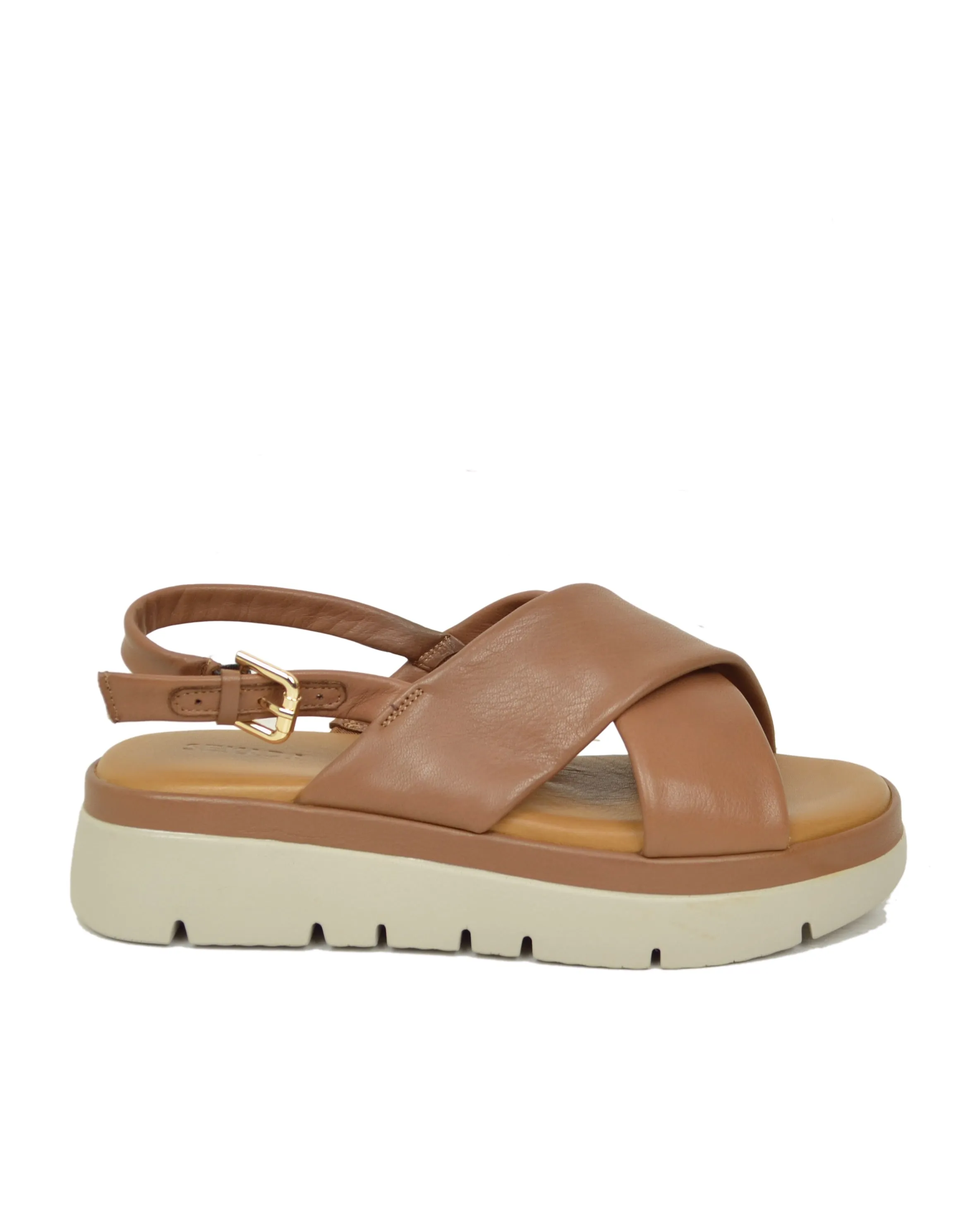 Sandali Donna Cuoio con fasce incrociate e Suola in Memory Foam