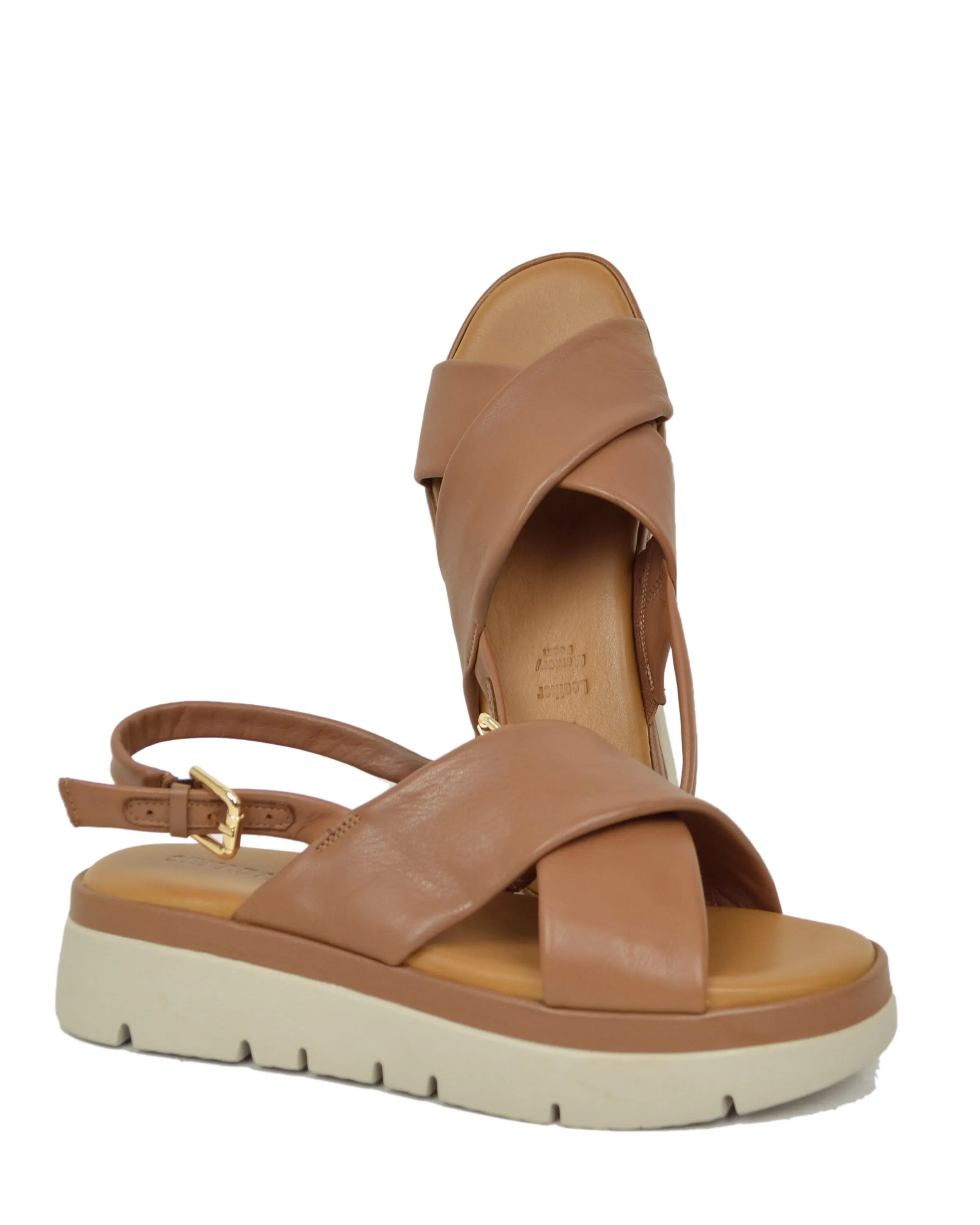 Sandali Donna Cuoio con fasce incrociate e Suola in Memory Foam